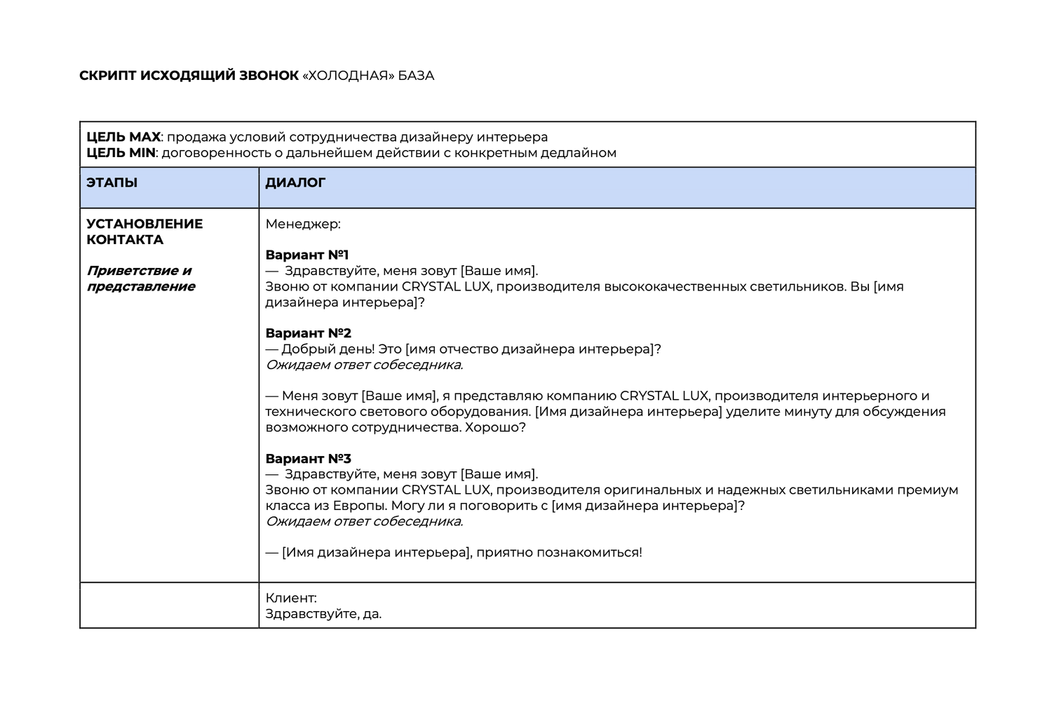 Скрипты для исходящих звонков